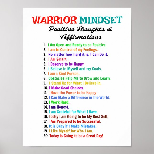 Positives Affirmations Poster - Warrior Mindset (Vorne)