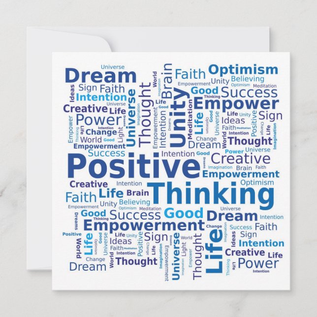 Positives Denken Word Cloud - Blau Einladung (Vorderseite)