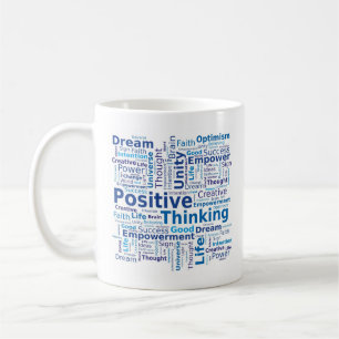 Positives Denken Word Cloud - Blau Kaffeetasse