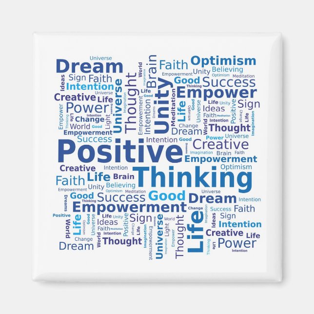 Positives Denken Word Cloud - Blau Magnet (Vorne)