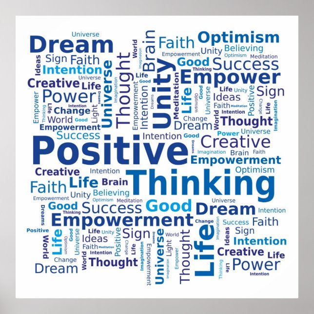 Positives Denken Word Cloud - Blau Poster (Vorne)
