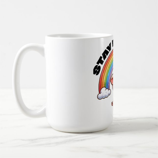 Positives Design der Regenbogenschweißaufkleber bl Kaffeetasse (Links)