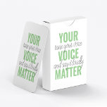 Positives Grün Ihre Stimme Matter Motivation Zitat Spielkarten<br><div class="desc">Positives Grün Ihre Stimme Matter Motivation Zitat</div>