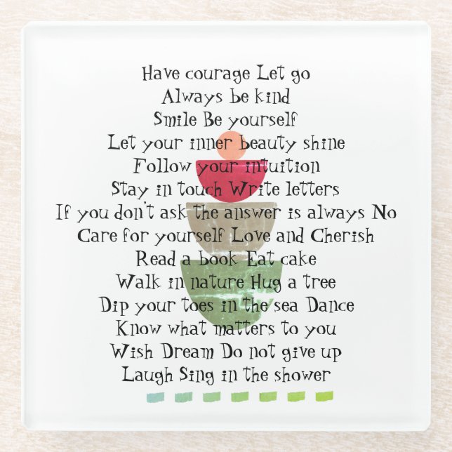 Positives Leben Zitate Glück Abstrakt Weiß Glasuntersetzer (Vorderseite)