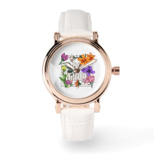 Positives Zitat Sei glücklich und Garten-Blume Armbanduhr