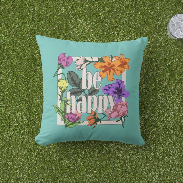 Positives Zitat Sei glücklich und Garten-Blume Kissen (Golfball-Marker)