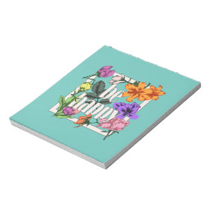 Positives Zitat Sei glücklich und Garten-Blume Notizblock