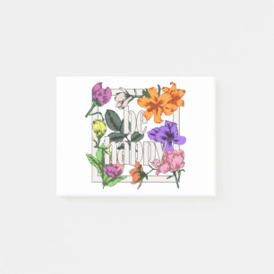 Positives Zitat Sei glücklich und Garten-Blume Post-it Klebezettel