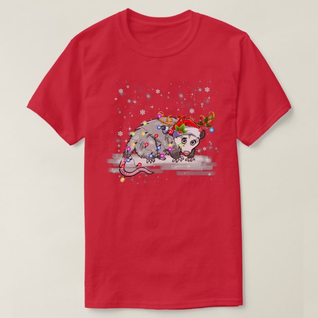 Possum Christmas Lights Santa Reindeer Possum Lieb T-Shirt (Design vorne)