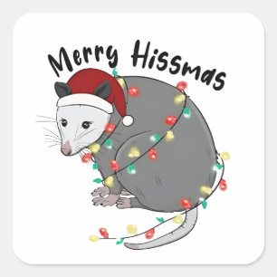 Possum frisst Müll Weihnachtslichter Frohe Hissmas Quadratischer Aufkleber