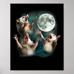 Possum Moon 3 Opossum Funny Weird Cursed Meme Poster