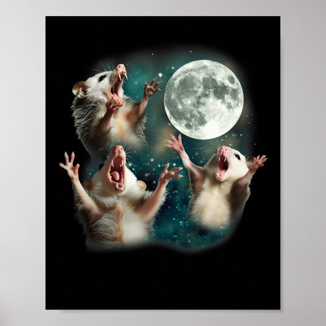 Possum Moon 3 Opossum Funny Weird Cursed Meme Poster (Vorne)