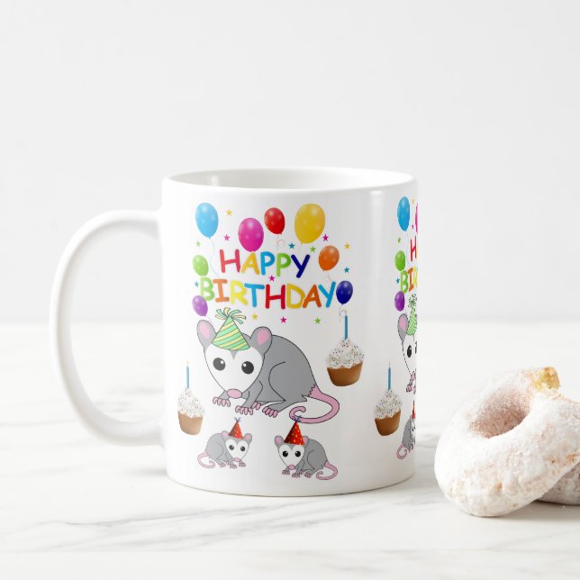 Possum Tasse Happy Birthday Tasse (Mit Donut)