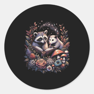 Possum Waschbär Blumen Buchliebhaber Cottagecore F Runder Aufkleber