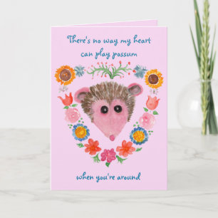Possum with Flowers Valentine's Card, Play Opossum Karte