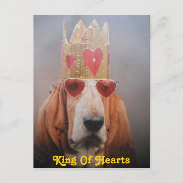 Post Card Basset Hound King, King of Hearts Postkarte (Vorderseite)