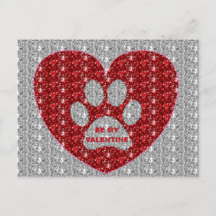Post Card Paw Heart Red Silver ist mein Valentine Feiertagspostkarte