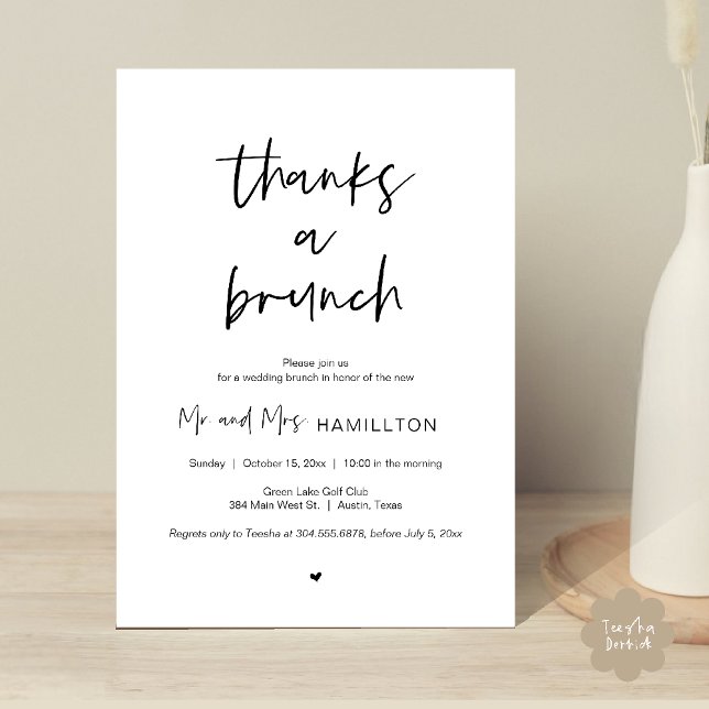 Post Hochzeit Brunch, Dank einem Brunch Einladung (Post wedding Brunch, Thanks a Brunch Invitation card PDF in Black White)