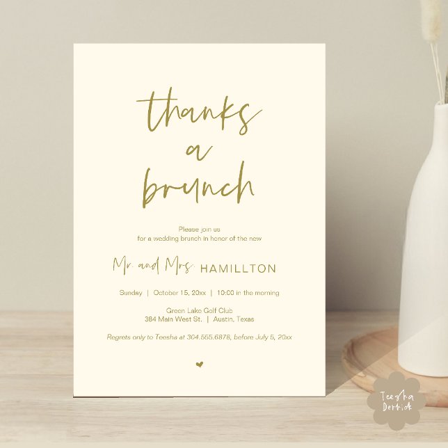 Post Hochzeit Brunch, Dank einer Brunch-Einladung Einladung (Post wedding Brunch, Thanks a Brunch Invitation card PDF in yellow gold)