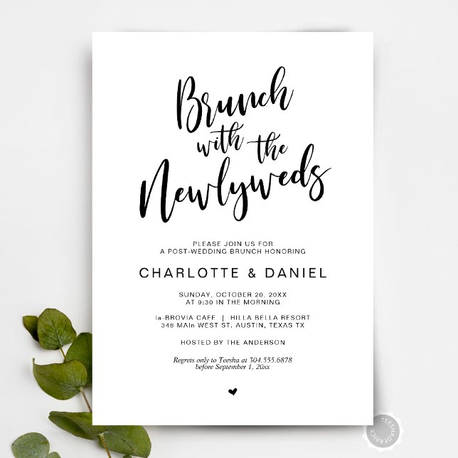 Post Hochzeit, Brunch mit den Neuvermählten, Black Einladung (Post wedding, Brunch with the newlyweds Invitation Card, Digital Download, Rustic Script themed)