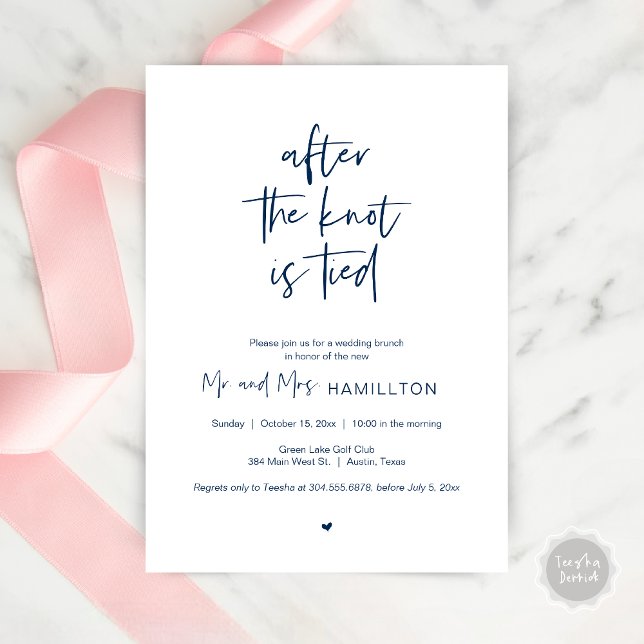Post Hochzeit Brunch, Nach dem Knoten ist Invita g Einladung (After the knot is tied, Wedding Elopement Brunch, Lunch, Dinner Party Invitation Card, PDF Navy Blue)
