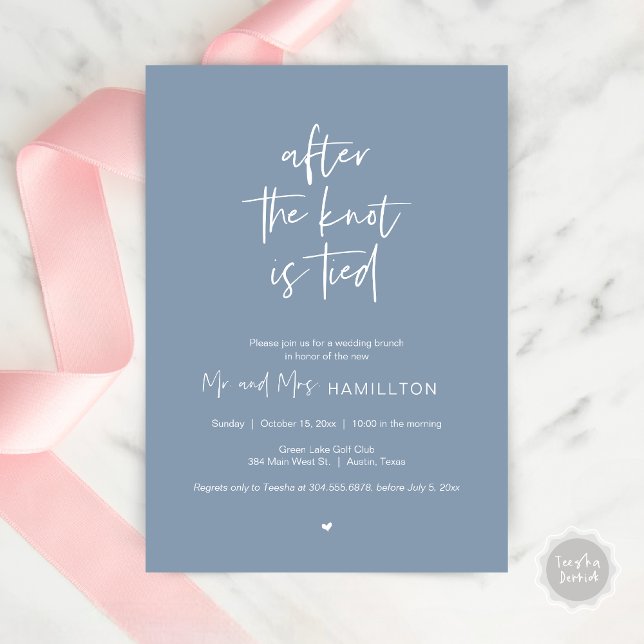 Post Hochzeit Brunch, Nach dem Knoten ist Invita g Einladung (After the knot is tied, Wedding Elopement Lunch, Dinner, Brunch Party Invites Card, PDF, Dusty Blue)