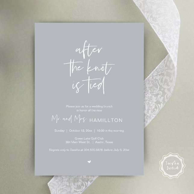 Post Hochzeit Brunch, Nach dem Knoten ist Invita g Einladung (After the knot is tied, Wedding Elopement Lunch, Dinner, Brunch Party Invites Card, PDF, Chill Grey)