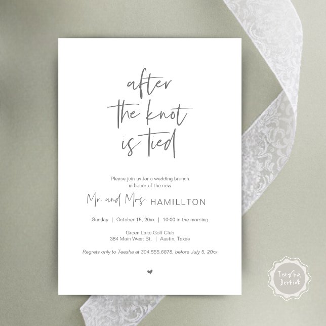 Post Hochzeit Brunch, Nach dem Knoten ist Invita g Einladung (After the knot is tied, Wedding Elopement Lunch, Dinner, Brunch Party Invites Card, PDF, Dark Grey)