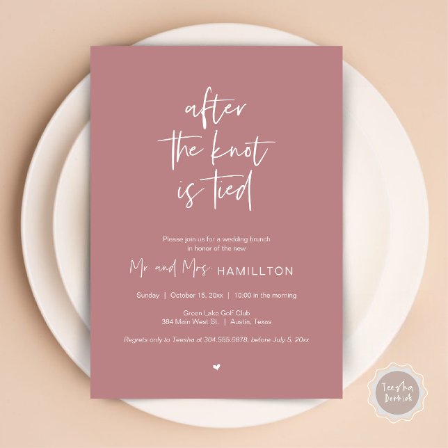 Post Hochzeit Brunch, Nach dem Knoten ist Invita g Einladung (After the knot is tied, Wedding Elopement Lunch, Dinner, Brunch Party Invites Card, PDF, Dusty Rose)