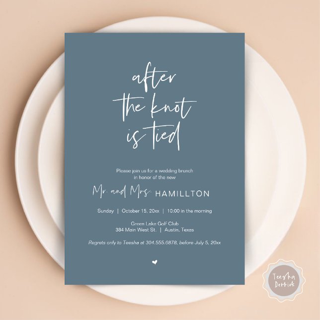 Post Hochzeit Brunch, Nach dem Knoten ist Invita g Einladung (After the knot is tied, Wedding Elopement Lunch, Dinner, Brunch Party Invites Card, PDF, Dusty Blue)
