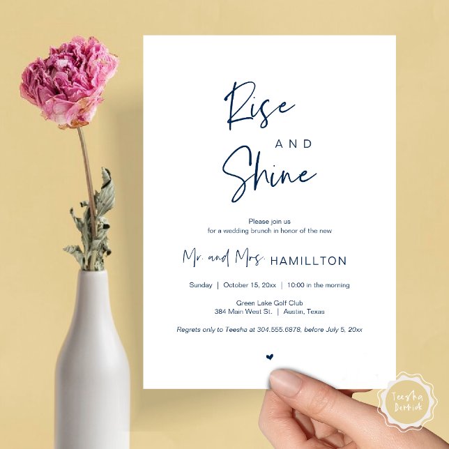 Post Hochzeit Brunch, Rise und Shine Einladung (Rise and Shine, Post Wedding Brunch Invitation Card, PDF, in Navy Blue)