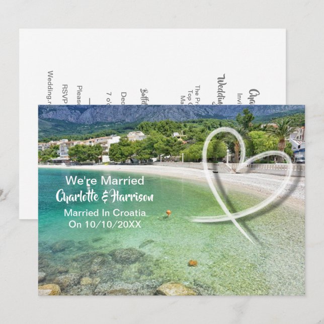 Post Hochzeit Empfang Party Verheiratet in Kroatie Einladung (Vorne/Hinten)