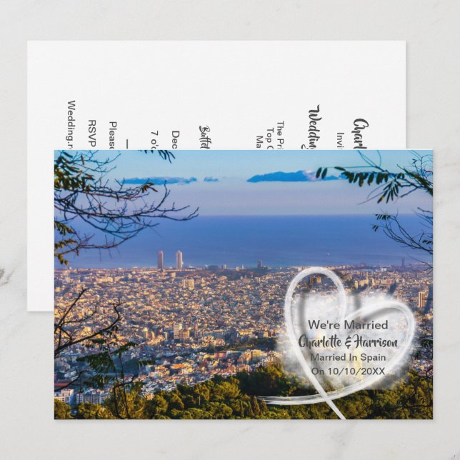 Post Hochzeit Empfang Party Verheiratet in Spanien Einladung (Vorne/Hinten)