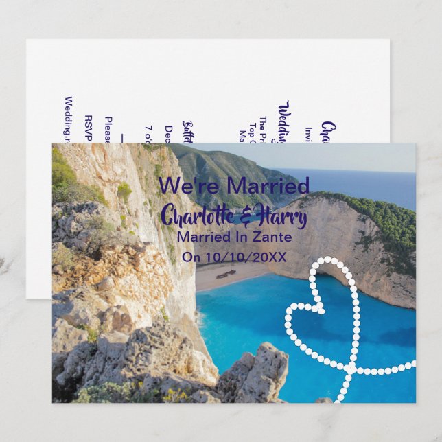 Post Hochzeit Empfang Party Verheiratet in Zante Einladung (Vorne/Hinten)
