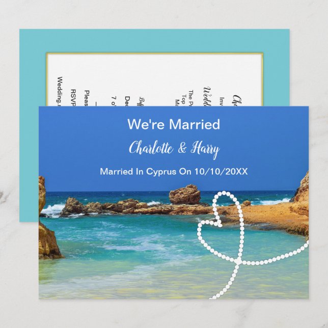 Post-Hochzeitstag-Party Verheiratet in Zypern Einladung (Vorne/Hinten)