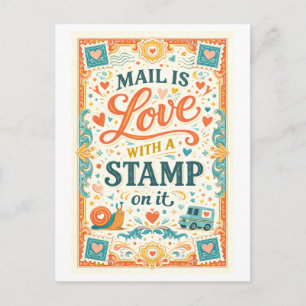 "Post ist Liebe mit einem Stempel darauf" Postkarte