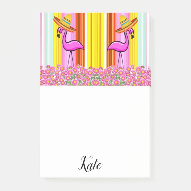 Post-it Notes floral Flamingo Stripe Klebezettel (Vorderseite)
