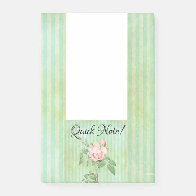 Post-it Notes Grün gestreift Floral Rosa Rose Klebezettel (Vorderseite)
