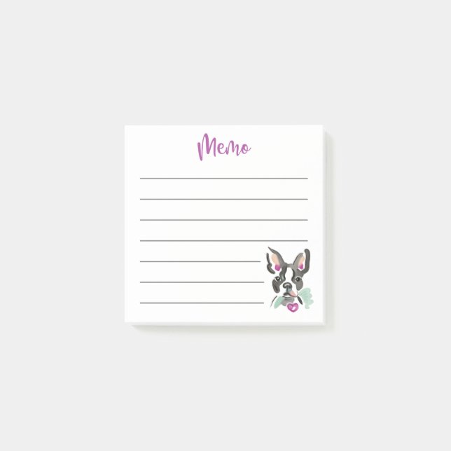 Post| Memo| Boston Terrier| rosa Post-it Klebezettel (Vorderseite)