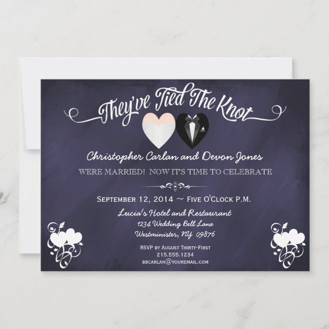 Post Wedding Trendy Blue Chalkboard Einladung (Vorderseite)