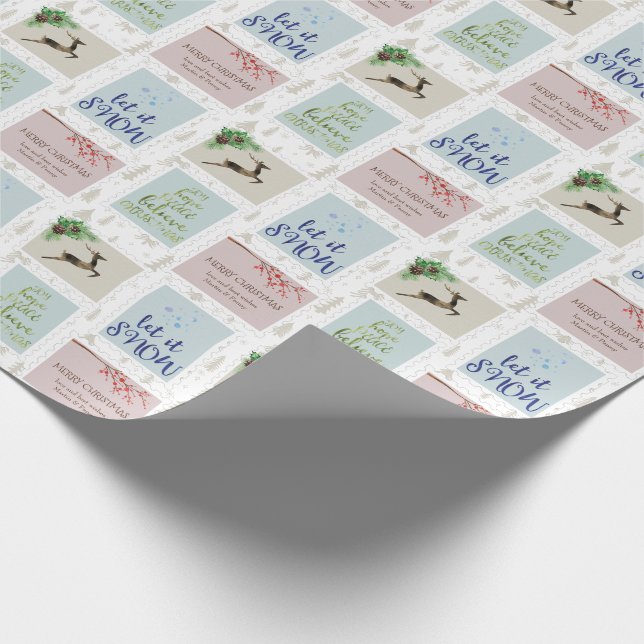 Postage Briefmarke Personalisiert Beige Weihnachts Geschenkpapier (Ecke)