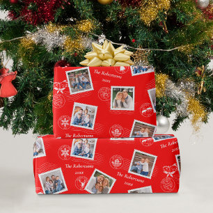 Postage Briefmarke Weihnachtsfamilien Fotos Rot Geschenkpapier
