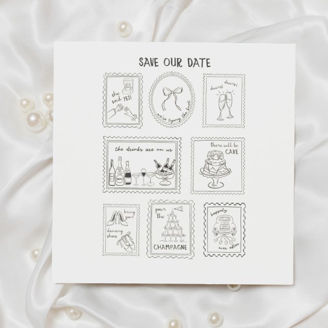 Postage Stamp Hand Drawn Save The Date Card (Von Creator hochgeladen)