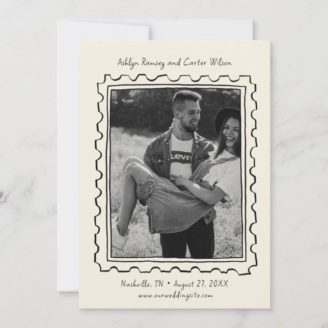 Postage Stamp Hand Drawn Save The Date Card (Vorderseite)