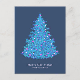 Postal con ilustración de árbol de Navidad azul Postkarte