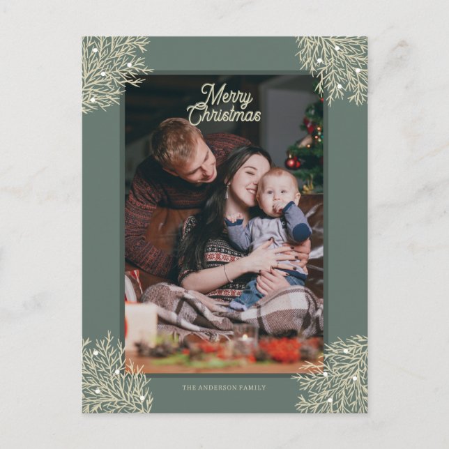 Postal de Navidad ilustración hojas abeto verde Postkarte (Vorderseite)