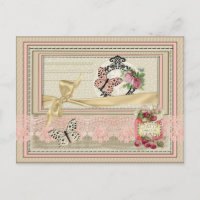 Postal estilo scrapbooking encaje mariposa cerzas