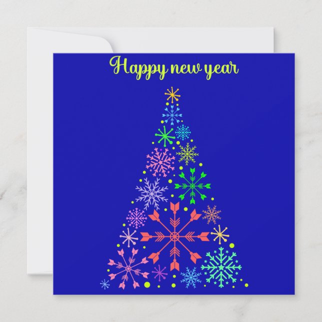 Postal Festiva Snowflakes Christmas Tree Happy new Karte (Vorderseite)