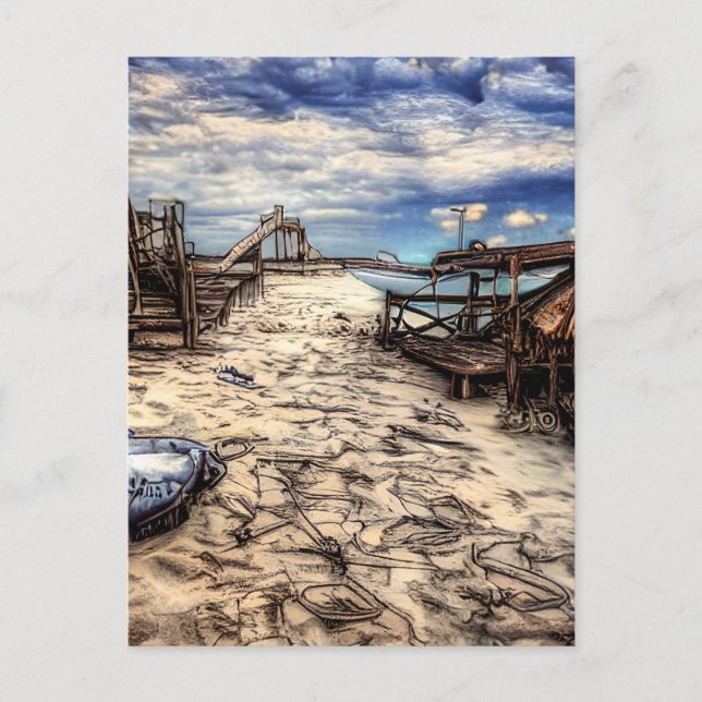 Postapokalyptische Leere Strand verlassen Postkarte (Vorderseite)