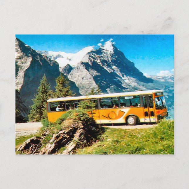 Postauto auf dem Berg Postkarte (Vorderseite)